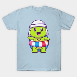 Cute Turtle Wearing Swim Balloon Cartoon T-Shirt